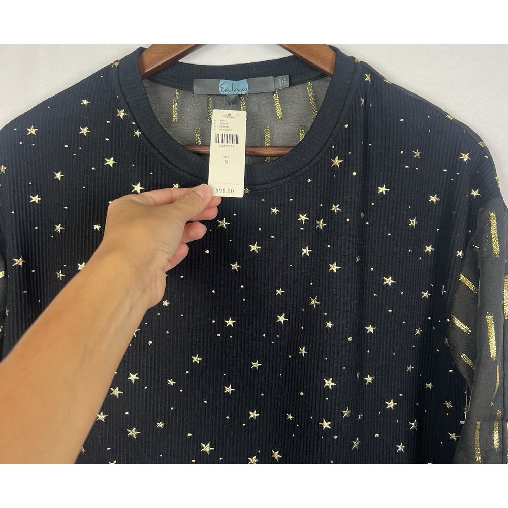 NWT Anthropologie Eva Franco Matilda starry black & Gold Balloon Sleeve blouse S - Picture 8 of 9